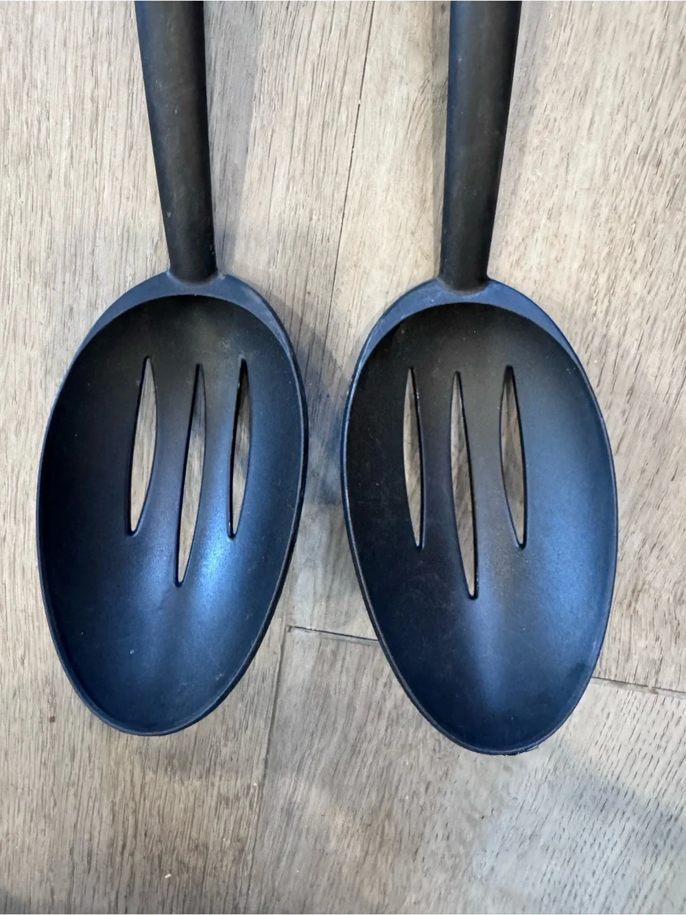 Betty Crocker Slotted Spoons Set of 2 Serving Utensils Black Plastic Handles USA